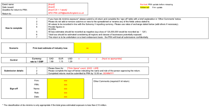 Loss estimate return cover sheet